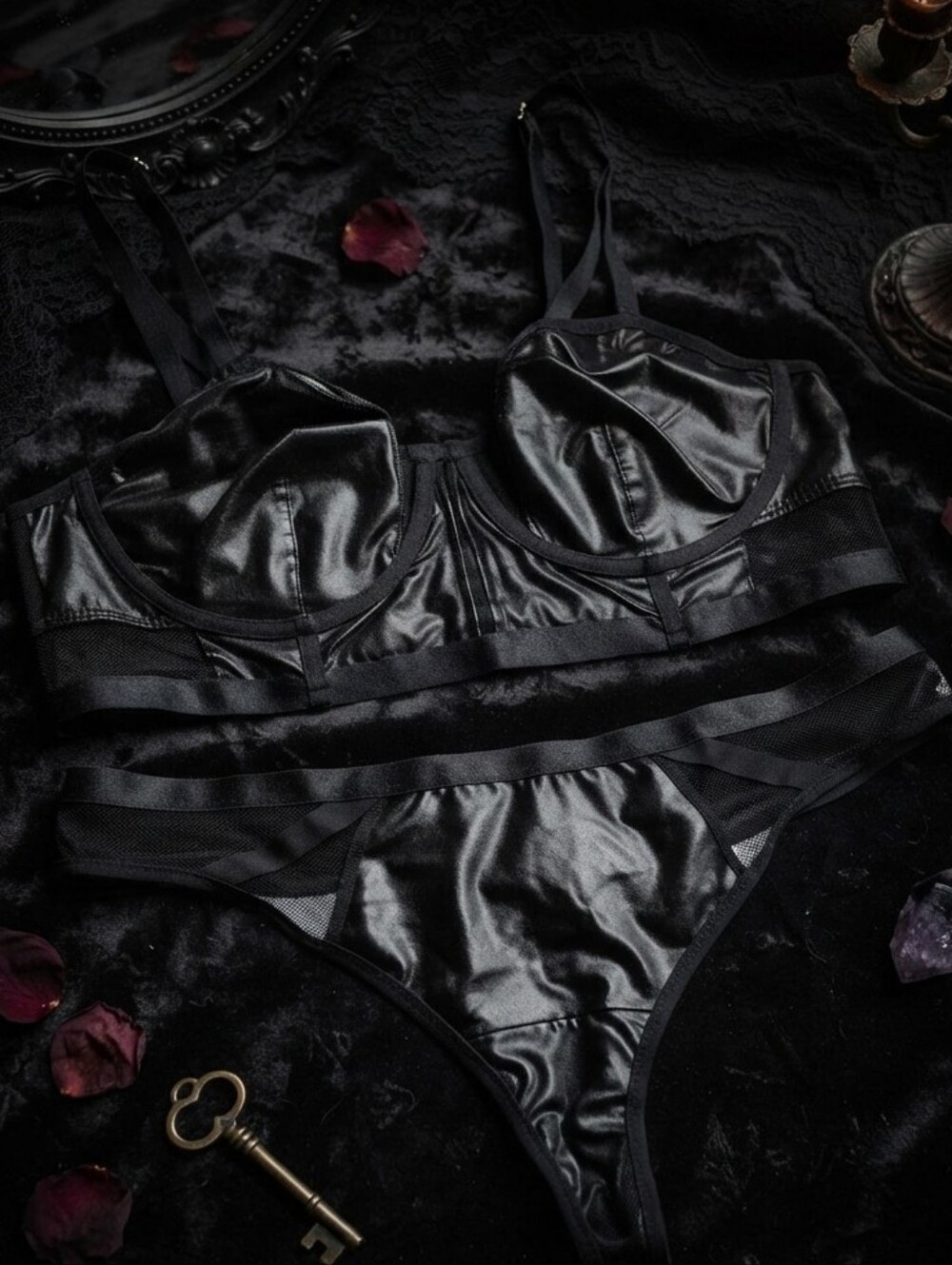 Torrid Faux Leather & Fishnet Bra & Panty Set Sexy Edgy Alternative - Picture 1 of 11